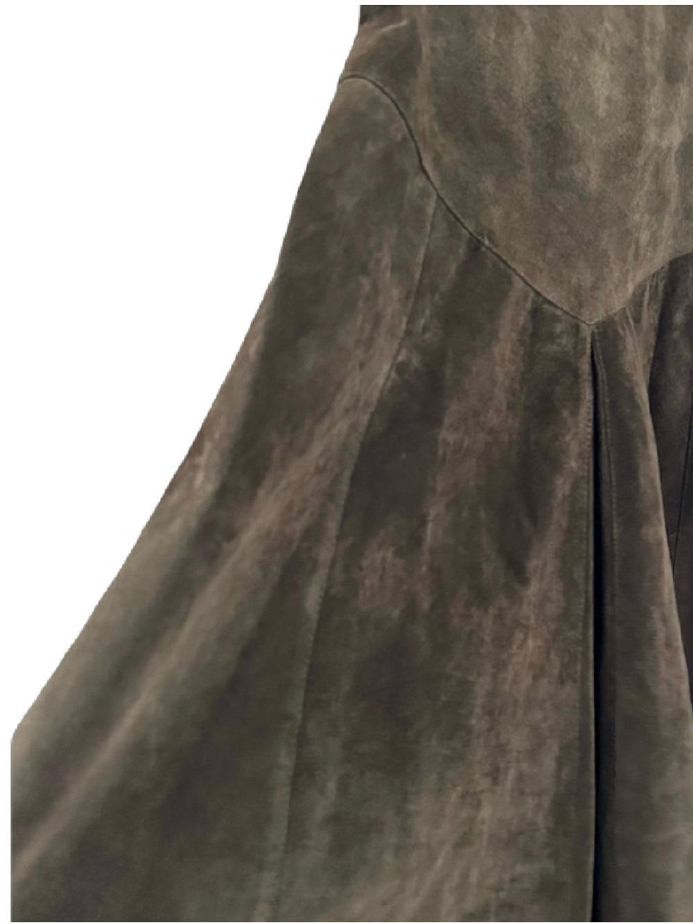 Vintage Olive Suede Leather A-Line Midi Skirt - Picture 2 of 8